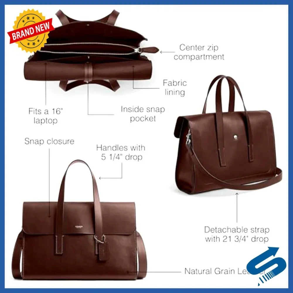 Leather Messenger Bag with Detachable Strap, Fits 16